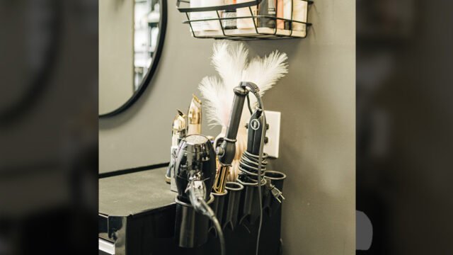 Hair tools sitting at a hair station at Changes Hair Studio